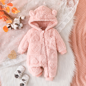 Mono de bebé de felpa tejida cálido para invierno con cremallera fácil de poner, diseño con capucha adorable, ODM, múltiples colores a elegir - Product Image 5