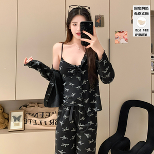 Bộ đồ ngủ mùa thu Bộ đồ ngủ nữ modal Sling Quần ba mảnh đặt cố định ngực Pad Đồ Ngủ Ngọt Ngào và thoải mái - Product Image 3