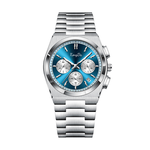 <span class=keywords><strong>Montre</strong></span> sport pour <span class=keywords><strong>homme</strong></span> <span class=keywords><strong>personnalisable</strong></span> en alliage, cadran bleu argenté, bracelet en acier inoxydable, chronographe étanche - <span class=keywords><strong>Montre</strong></span>-bracelet à quartz tendance - Product Image 3
