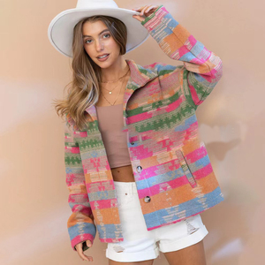 2025 nouveau <span class=keywords><strong>Style</strong></span> femmes veste en laine motif aztèque personnalisé pour automne hiver bouton respirant décoré prix de gros - Product Image 4