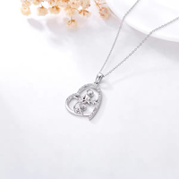 Joyería fina plata esterlina 925 circón Corazón y dos lindo mono colgante collar