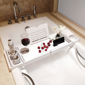 Estante de Baño de Bambú Multifuncional Telescópico, Soporte de Almacenamiento para Bañera, Instalación con Ventosas Rectangulares - Product Image 3