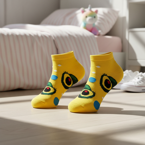 Yellow Nylon Ankle <b>Socks</b> for Girls Breathable Lightweight <b>Fun</b> Patterns Avocado Floral Striped Rainbow 3D New for Daily Use - Product Image 3