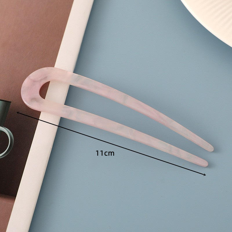 3#(width) Pink U-shaped acetate hair clasp