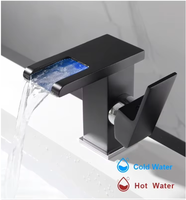 Robinet de cuisine en laiton massif, finition noire, monocommande à montage sur plan, lumière LED multicolore, mitigeur de sortie d'eau haut de gamme