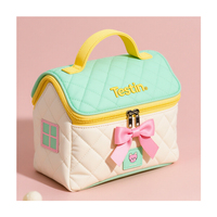 Testin Kawaii Trousse de Maquillage Matelassée en Forme de Maison avec Nœud et Poignée, Organisateur de Voyage pour Articles de Toilette, Nouveau Modèle