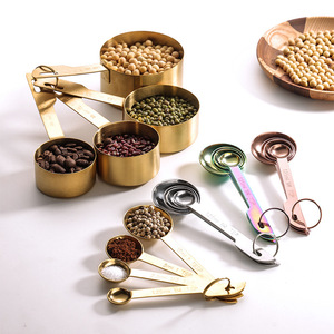 Coffee bean <b>spoon</b>, stainless steel <b>measuring</b> <b>spoon</b> and cup 4-piece set with graduated <b>spoon</b>, seasoning <b>measuring</b> <b>spoon</b>, gold - Product Image 2