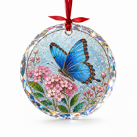 Ornement suspendu en verre de cristal avec impression artistique personnalisée, ornement décoratif en verre de cristal, pendentif fleur rose pour décoration de cadeau de fête
