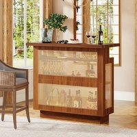 Meuble bar en rotin, table de bar à 4 niveaux avec 4 porte-verres et base surélevée, armoire à liqueur et vin, mini table de bar