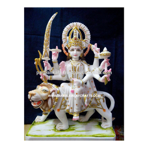 Estatua de mármol Durga Maa hecha a mano, estatua sentado sobre León - Product Image 1