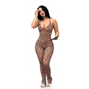 2026 Women Printed Bodycon Jumpsuit, <strong>Sexy</strong> Halter Lace up Backless Rompers Summer Fashion <strong>Club</strong> <strong>Outfits</strong> for Ladies - Product Image 5