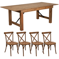 Vente en gros d'usine Table et chaises en pin de ferme Table de mariage en bois dur style rustique en bois massif