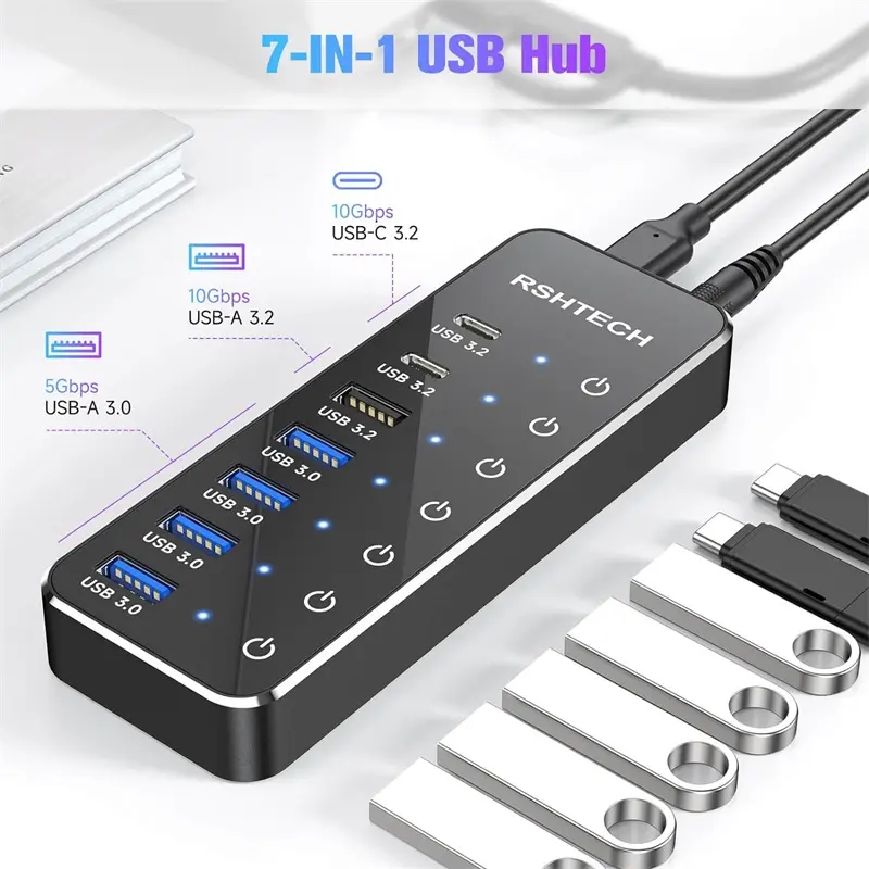 Onafhankelijk Indicatielampje Multipuerto Usb Hub 3.0 High Speed 4/7 Poort Usb Hub Met Externe Power 5V/3a Dc Adapter Usb Hub 3.1