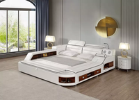 Lit intelligent multifonctionnel avec cadre de lit king size, fonction massage, rangement, projecteur et tables d'appoint pour chambre à coucher