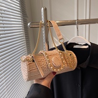 Nouveau Sac Cylindrique Femme Haut de Gamme 2024 en Polyester à Motif Crocodile avec Chaîne, Sac à Bandoulière et Sac Croisé, Design Niche