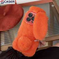 Nouveautés pour l'automne et l'hiver Style orange Fourrure mignonne Oreilles de lapin Étui pour appareil photo Support anti-chute Étui de téléphone pour Iphone17 16 15