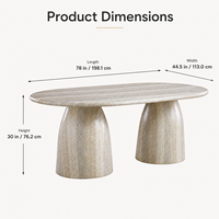 Table en oxyde de magnésium, aspect travertin, base à double piétement, finition mate, table 6 places pour la maison et les restaurants