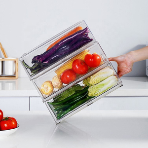 BPA Free Plastic Stackable Transparent Refregerator Drawer Organizer Bins for Freezer Kitchen Pantry Storage Rack