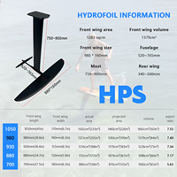 HPS 980 Aile de pompage en fibre de carbone et aluminium Hydrofoil Surf Downwind SUP Board Sports nautiques polyvalents Kit haute performance Noir