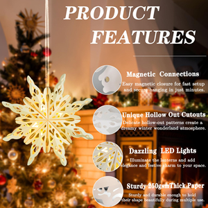 12 Piezas de Faroles de Papel con Forma de Copo de Nieve Navideños, Faroles de Papel en 3D con Forma de Estrella para Colgar en Navidad, Decoración para Fiestas de Año Nuevo - Product Image 3