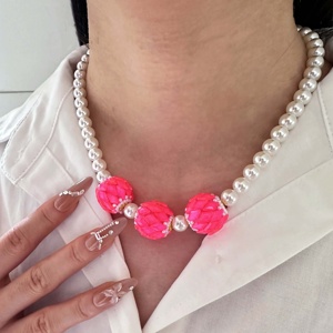 Collana con ciondolo a forma di ortensia colorata con perline e perle, placcata oro 18k, set di gioielli da donna - Product Image 3
