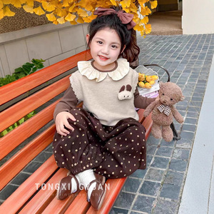 Tongxingyuan Girls Korean Style Vest Outfit Set Autumn Polka <b>Dot</b> Pants Cotton Base Layer Top Spring Fall Clothes - Product Image 1