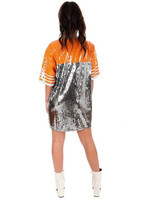 Écusson personnalisé pour le jour du match de football, baseball, t-shirt à paillettes pour femme, fabricant de robes, maillot perlé étincelant et décontracté numéro 16