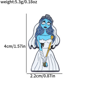 Badge en métal de personnage de dessin animé, Broche en alliage et Épingle de revers en émail, Thèmes : Mariée zombie, Jason et son chien de famille - Product Image 3