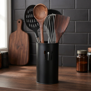 Support de rangement minimaliste cylindrique en métal pour ustensiles de cuisine, pour cuillères, fouets, spatules, durable - Product Image 6