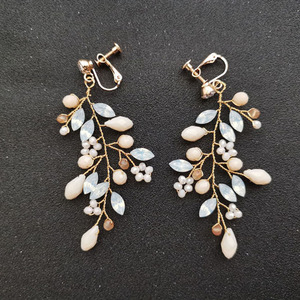 SLBRIDAL Handmade Rhinestones Crystal Pearl <strong>Clip</strong> <strong>on</strong> Wedding Dangle <strong>Earring</strong> Bridal Chandelier <strong>Earring</strong> Fashion Women Girls Jewelry - Product Image 2