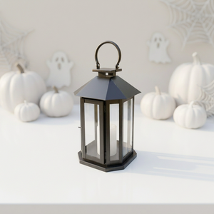 Lanterne en fer noir moderne en gros avec panneaux en verre pour la décoration d'Halloween, taille personnalisée, durable, utilisation extérieure - Product Image 1