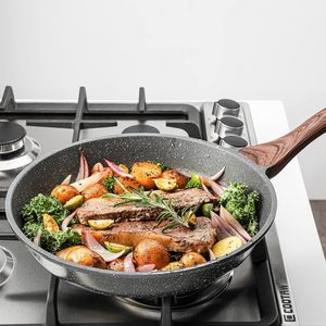 Induction Cookware Set with Non-Stick Forged Aluminium Fry <b>Pan</b> Wok Wooden Handle Glass Cover 4L Capacity Stainless Steel Bottom - Product Image 5