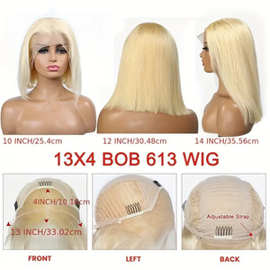 Peluca rubia corta con frente de encaje para mujer, peluca de moda completa, natural y recta, modelo 45 - Product Image 4