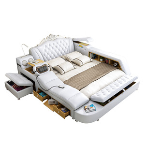 Modern bedroom smart storage extra Multi function bed with speaker USB charging massage leather bed