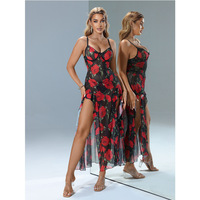 Robe de nuit élégante pour femme, sexy, florale, à bretelles, moulante, asymétrique et fendue