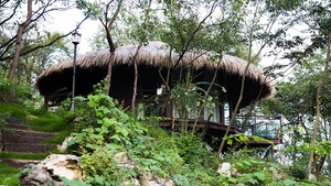 Casa de campo con techo de paja Resort Casa de madera Cabaña de troncos prefabricada redonda Terraza al aire libre Ocio Vacaciones Hotel Lodge Tiny Cozy Villa - Product Image 5