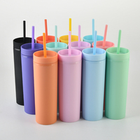 Vente chaude 16oz Portable Double Paroi En Plastique Paille Gobelet Maigre Gobelet 450ml Capacité pour Bureau Usage Décontracté Caoutchouc Peint