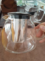 Bouilloire à thé moderne en verre borosilicate de 450 ml, écologique, avec infuseur en acier inoxydable et couvercle, motif floral transparent, pour bureau et maison