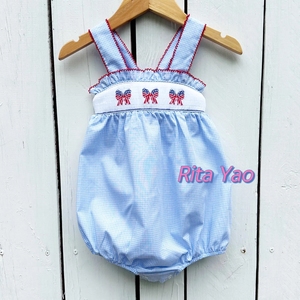 <span class=keywords><strong>Robe</strong></span> <span class=keywords><strong>d</strong></span>'<span class=keywords><strong>été</strong></span> pour bébé fille 4 juillet, bleue, <span class=keywords><strong>à</strong></span> carreaux vichy, avec bordure picot et broderie personnalisée, <span class=keywords><strong>bretelles</strong></span> spaghetti - Product Image 2