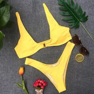 Dropshipping Bikini Badmode Custom Groothandel Badpakken Vrouwen Effen Zwemkleding