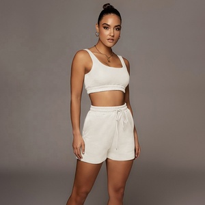 2024 verano <span class=keywords><strong>Mujer</strong></span> Crop Top pantalones cortos Conjunto personalizado <span class=keywords><strong>XS</strong></span> <span class=keywords><strong>mujer</strong></span> Casual tejido sudor corto traje personalizado dos piezas chándal - Product Image 4