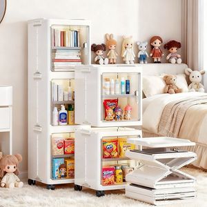 Armoire de rangement multi-niveaux, boîte de rangement pliable, organisateur de jouets et d'objets <span class=keywords><strong>divers</strong></span> avec roulettes, bac en plastique - Product Image 2