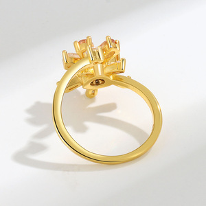 Flower Spinner <b>Rings</b> Claw <b>Set</b> Pear Cut Champagne Cubic Zirconia Copper Gold Plated Anxiety Jewelry Gift For <b>Women</b> - Product Image 5