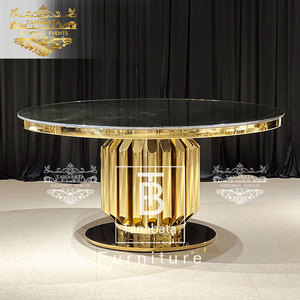 Luxury Dining Wedding Mirror Glass Top Gold Stainless Steel 6 Seater Round Event <strong>Table</strong> - Product Image 3
