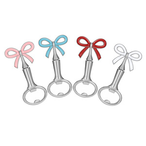 Ouvre-bouteille en forme de nœud en acier inoxydable argenté, rouge, rose, bleu, blanc, en alliage de zinc, personnalisé, cadeau de mariage, outil d'ouverture - Product Image 1
