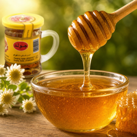 Pot en verre de 80g pour miel naturel avec poignée et couvercle jaune, miel pur doré pour le thé, le petit-déjeuner, la pâtisserie et l'emballage cadeau