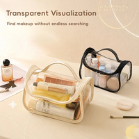 Pochette de maquillage transparente en PVC avec garniture en PU, organiseur de cosmétiques transparent imperméable avec double fermeture éclair pour les voyages et l'usage quotidien, OEM ODM