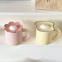 Couvre-tasse en céramique 3D mignon chat et chien, couvercle anti-poussière créatif peint à la main, couvercle universel style girly Ins pour tasses à café