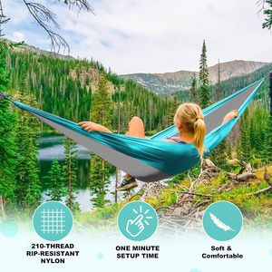 Hamac de camping double et simple, portables, avec 2 sangles pour arbres et sac de transport intégré, idéal pour l'extérieur - Product Image 3
