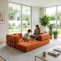Canapé-lit modulaire compressible en velours côtelé, convertible sans armature en mousse haute densité, canapé de sol pour salon et appartement
